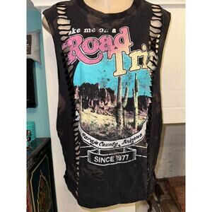 GRUNGE DISTRESSED BLACK ROAD TRIP ARIZONA TANK TOP MUSCLE TEE